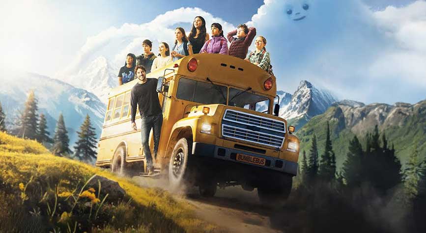 Future Council school bus with Damon and yound people