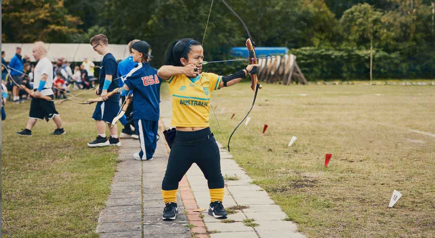 The Arrow Knows The Way (working title) — Australian athlete aiming bow and arrow — Photo by Keiran Watson-Bonnice