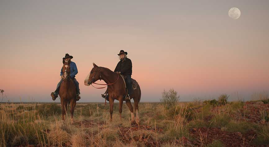 Senior Banjima Elders Trevor and Maitland Parker at Peedamulla Station, Yurlu Country. Photo: Illuminate Films